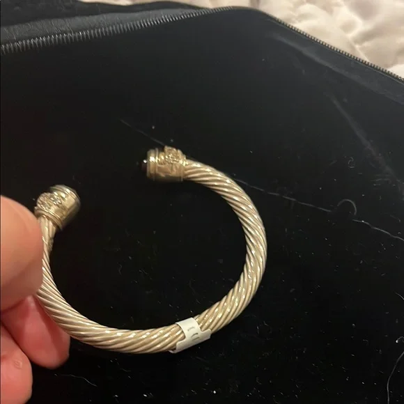 Gold and Silver Cable Bracelet with Red Accents and semiprecious stones